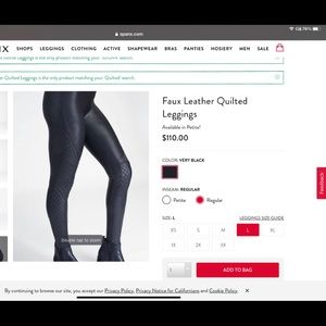NWT - Spanx Black Faux Leather Quilted Leggings L